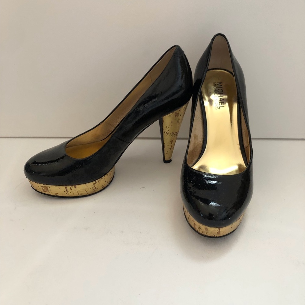 MICHAEL KORS BLACK PATENT WITH COLD CORK PLATFORMS